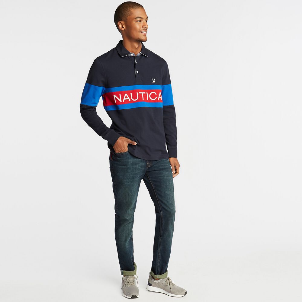 CLASSIC FIT COLORBLOCK LONG SLEEVE RUGBY,Navy,large