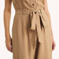 Waist Tie Jumpsuit,Coastal Tan,large