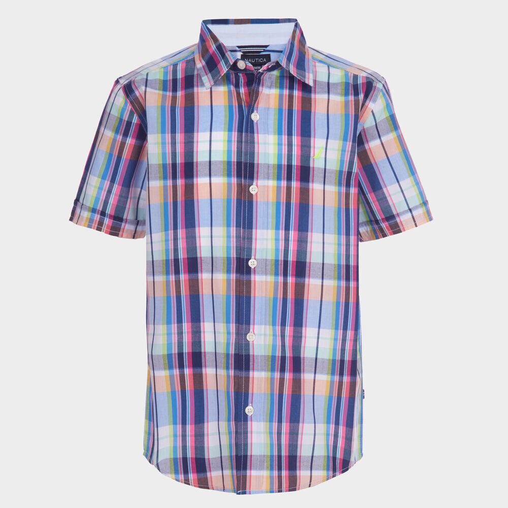 TODDLER BOYS' MULTICOLOR PLAID BUTTON-DOWN SHIRT (2T-4T),Clear Sky Blue,large