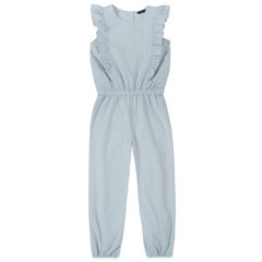 GIRLS' CHAMBRAY RUFFLED JUMPSUIT (8-16),Ice Blue,large