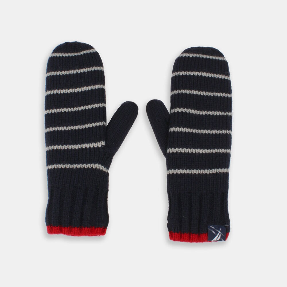 KIDS' STRIPED MITTENS,Navy,large