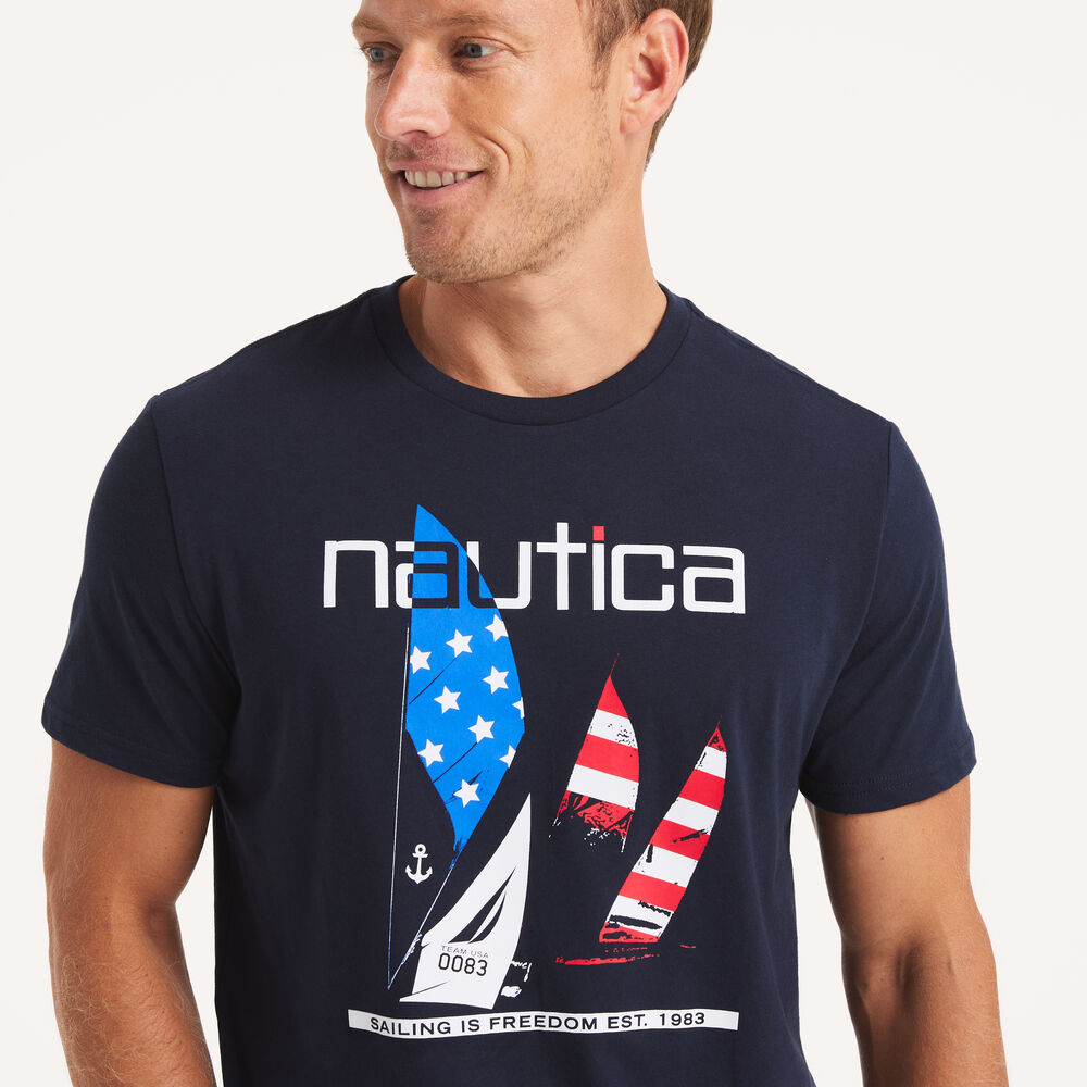 Nautica Americana Graphic T-Shirt,Stellar Blue Heather,large