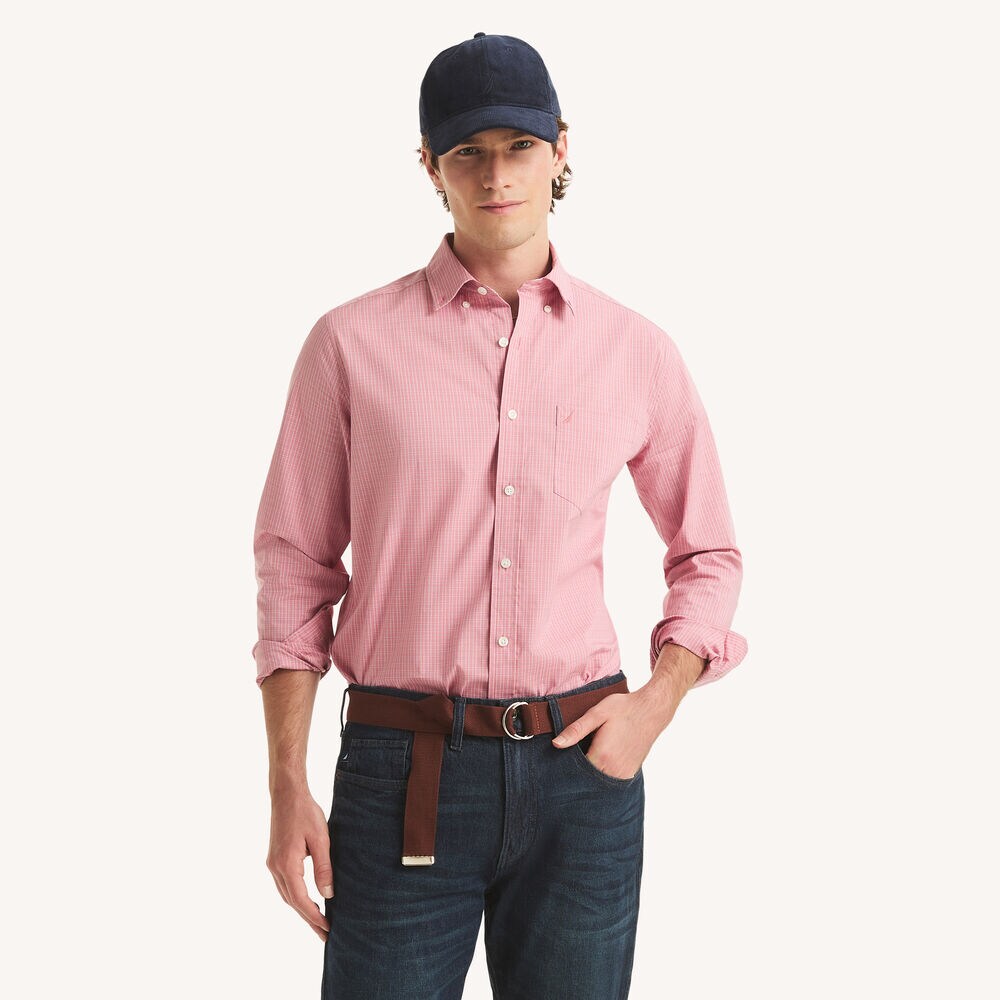 Classic Fit Wrinkle-Resistant Plaid Shirt,Cradle Pink,large