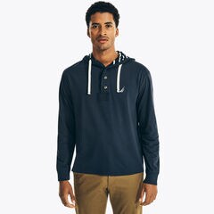 BUTTON-PLACKET PULLOVER HOODIE ,Navy,large