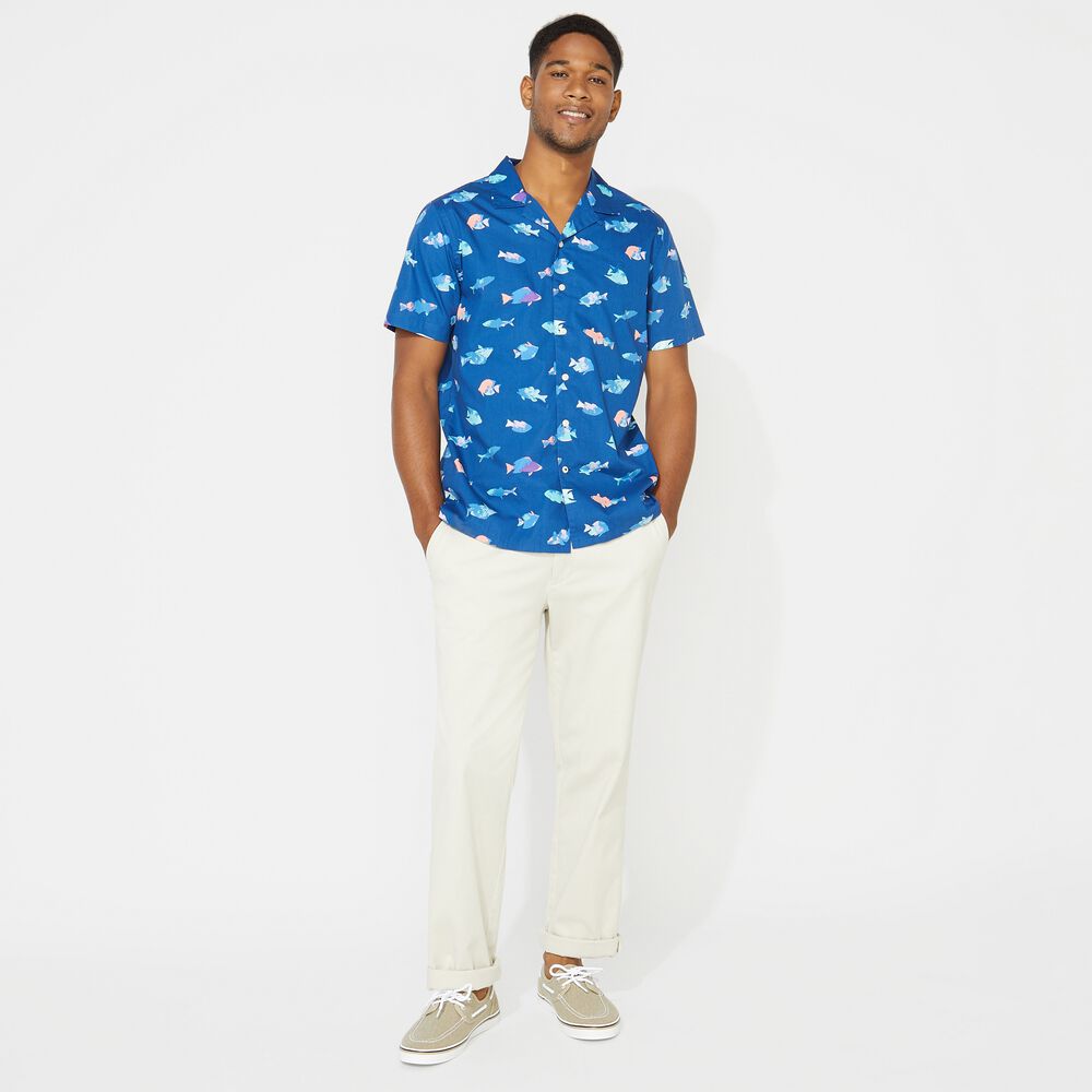 BIG & TALL CLASSIC FIT PRINTED CAMP SHIRT,Clear Sky Blue,large