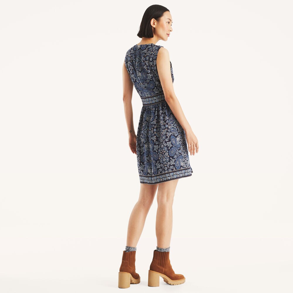 Printed Dress,Navy,large