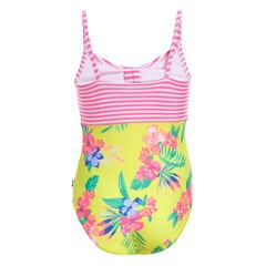 GIRLS' STRIPED AND FLORAL PRINT ONE-PIECE SWIMSUIT (8-20),Lemon Twist,large
