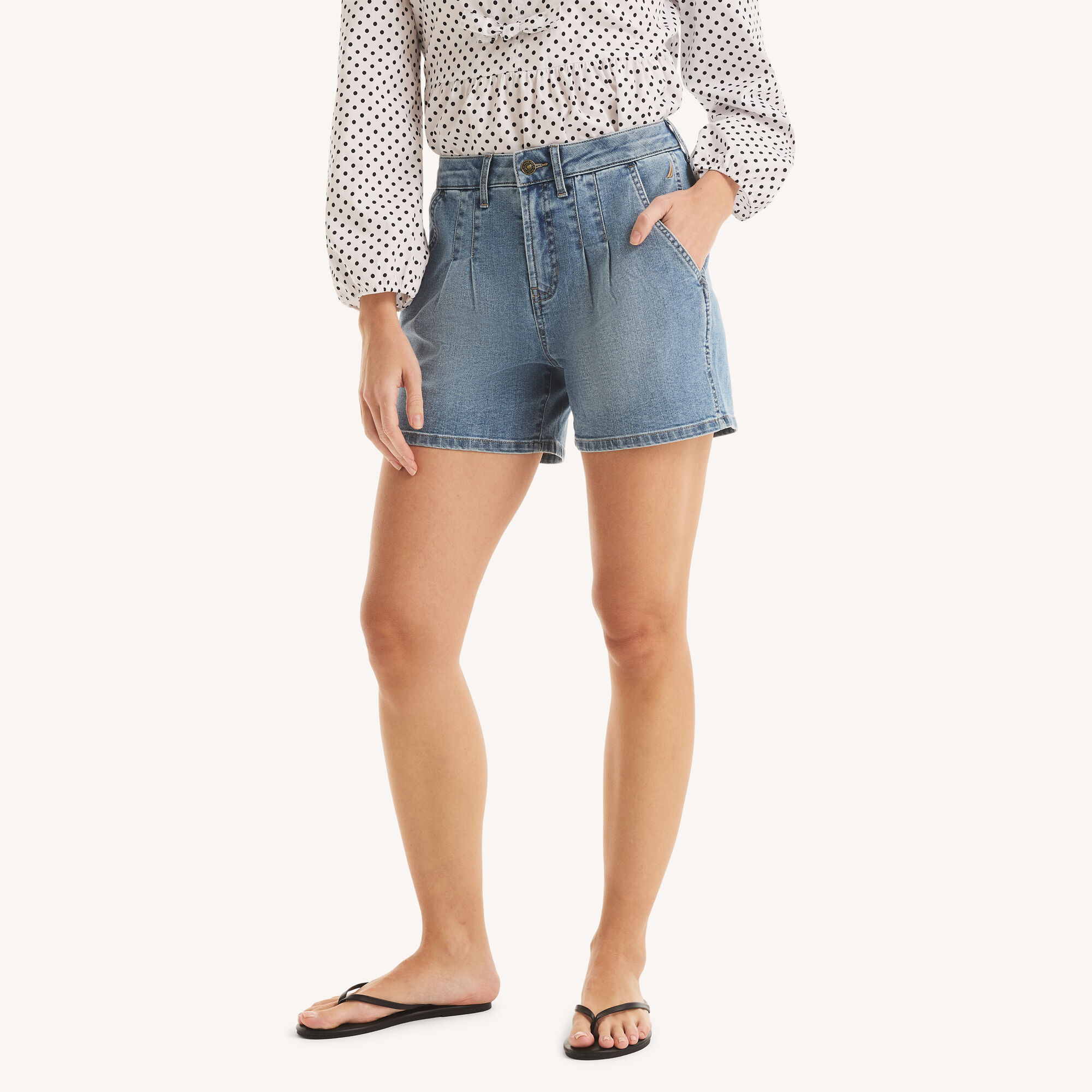 Pleated Denim Short,Oyster Bay Blue,large