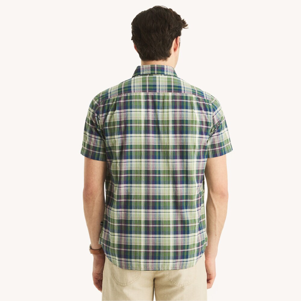 Madras Plaid Short-Sleeve Shirt,Teal Wave,large