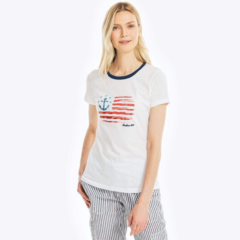 SUSTAINABLY CRAFTED AMERICANA GRAPHIC T-SHIRT,Bright White,large