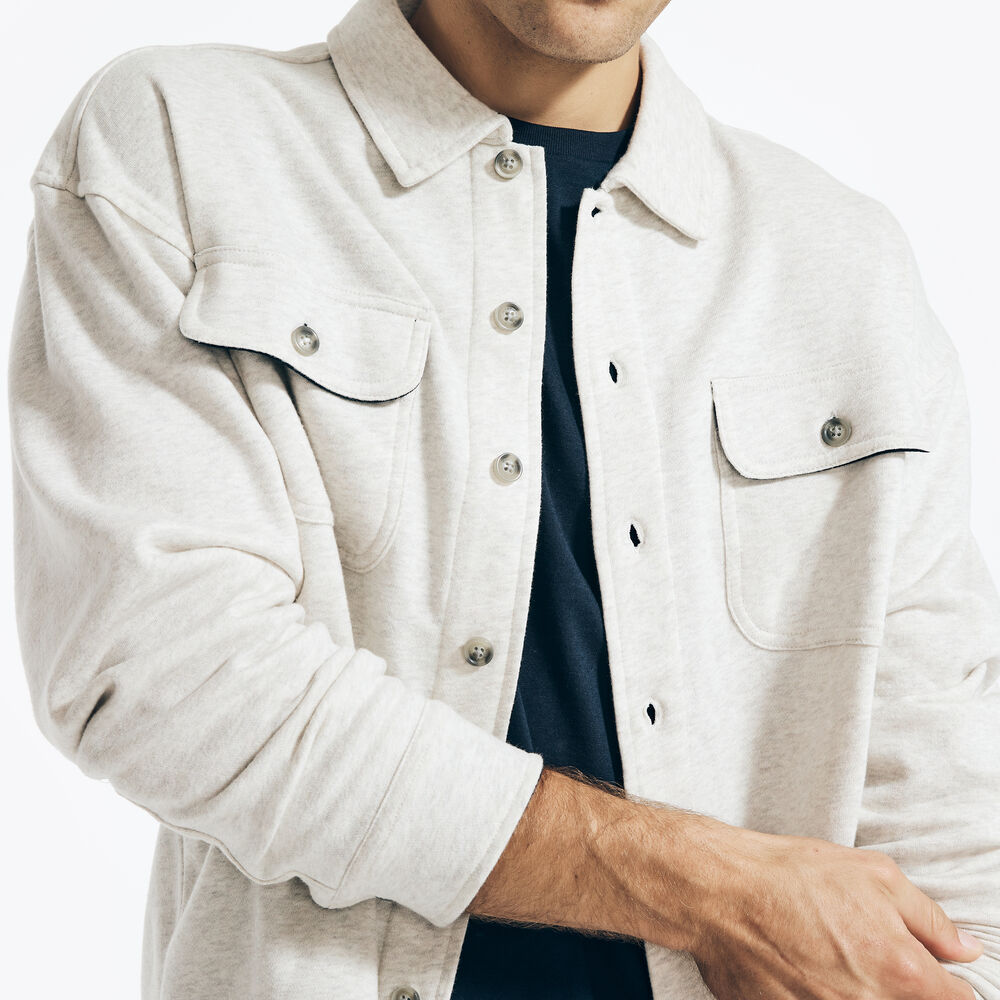 FLEECE BUTTON-UP SHIRT,Oatmeal Heather,large