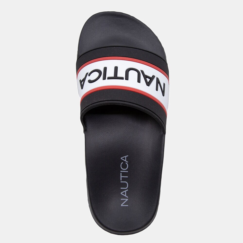 BOY'S EMBOSSED LOGO SLIDE SANDAL,Black,large