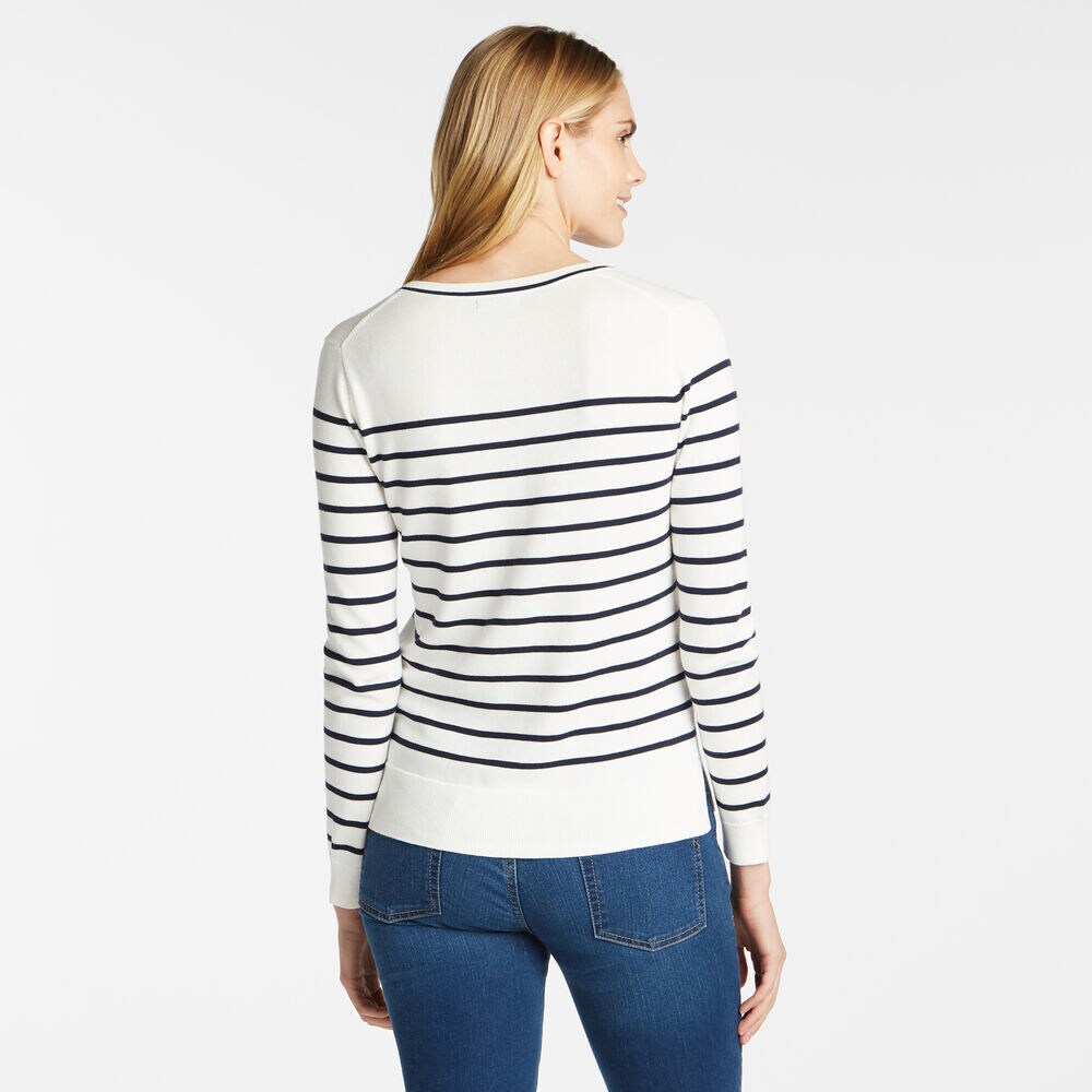 STRIPE V-NECK SWEATER,Marshmallow,large