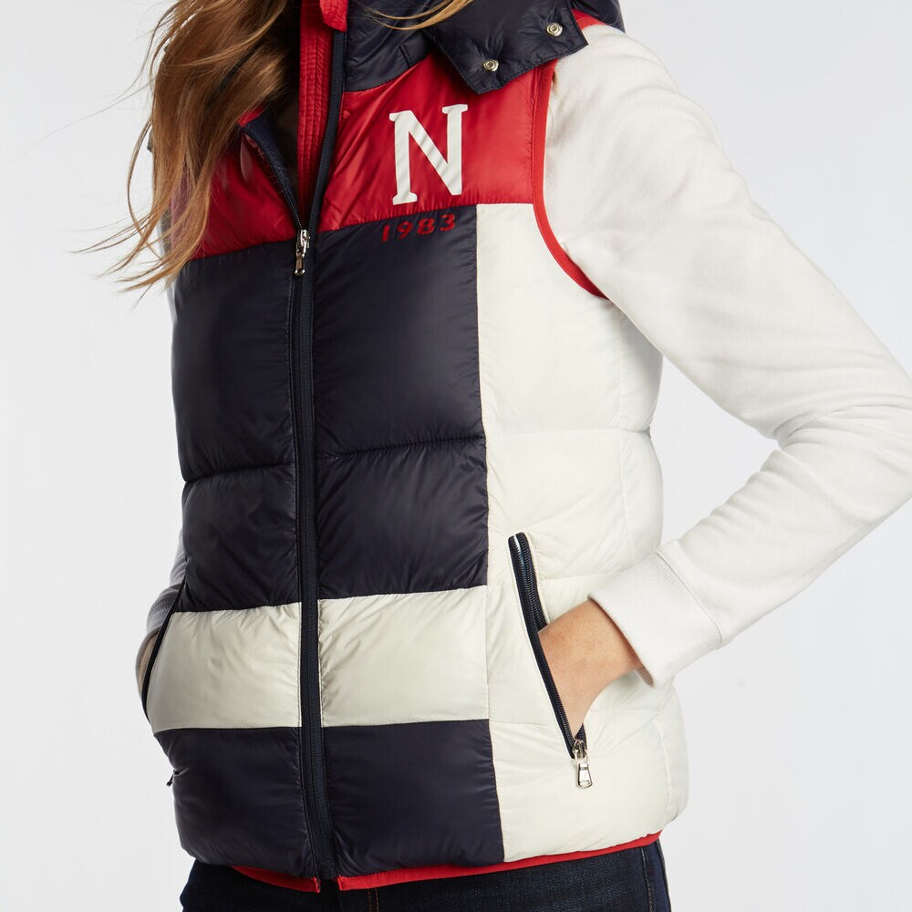 COLORBLOCK LOGO HOODED VEST,Stellar Blue Heather,large