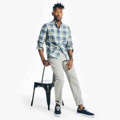 BIG & TALL PLAID POPLIN SHIRT,Jade Forest Heather,large