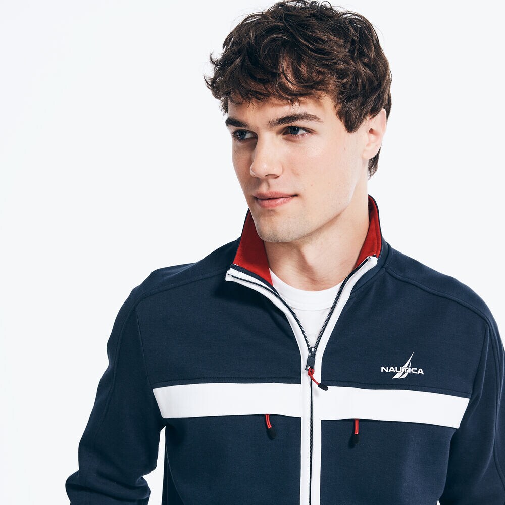CHEST-STRIPE FULL-ZIP SWEATSHIRT,Navy,large