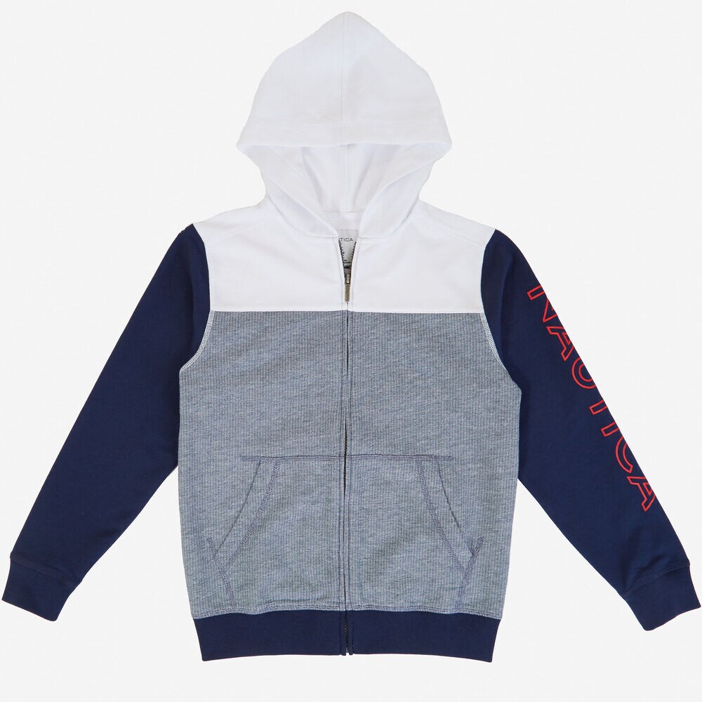 Little Boys' Color Block Full-Zip Hoodie (2T-7),Antique White Wash,large