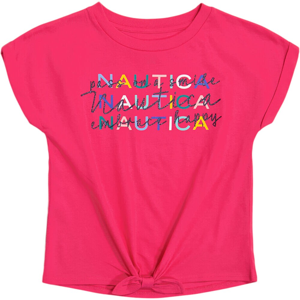 GIRLS' LOGO TIE-FRONT T-SHIRT (8-16),Dark Acacia,large