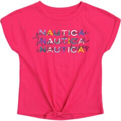 GIRLS' LOGO TIE-FRONT T-SHIRT (8-16),Dark Acacia,large
