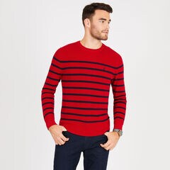 Navtech Breton Stripe Crewneck Sweater,Nautica Red,large