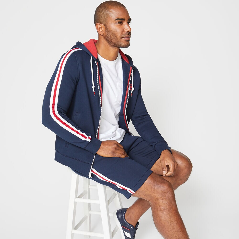 LOGO-STRIPE FULL-ZIP HOODIE,Navy,large