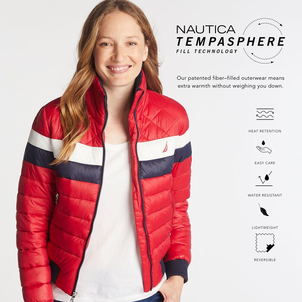 COLORBLOCK PUFFER JACKET WITH TEMPASPHERE,Tomales Red,large