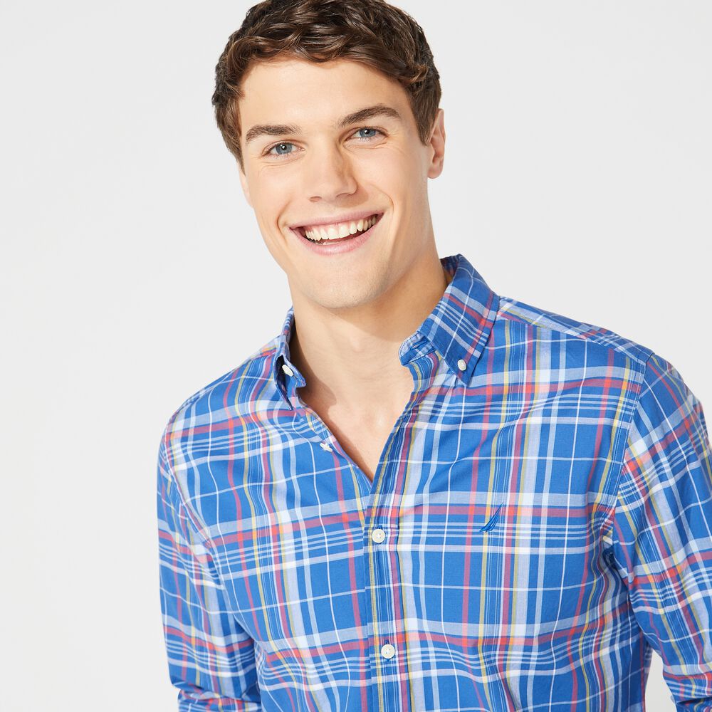BIG & TALL NAVTECH PLAID SHIRT,Windsurf Blue,large