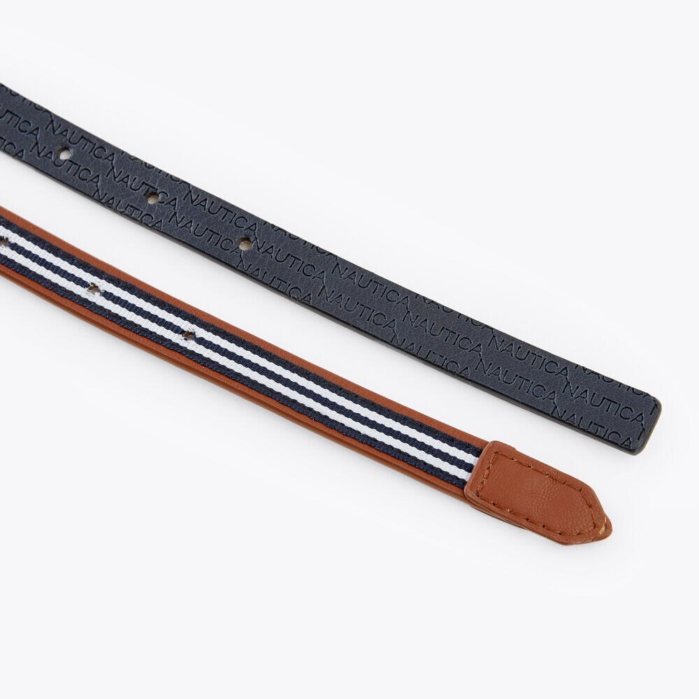 Skinny Leather Belt, 2-Pack,Charcoal Blue Heather,large