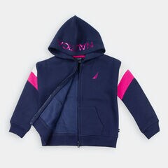 TODDLER GIRLS' LOGO FLEECE FULL-ZIP HOODIE (2T-4T),Navy,large