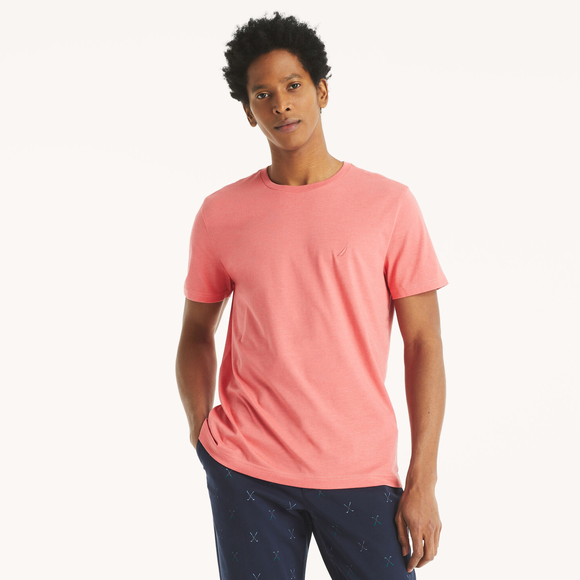 Heather Crewneck Deck T-Shirt,Desert Rose,large