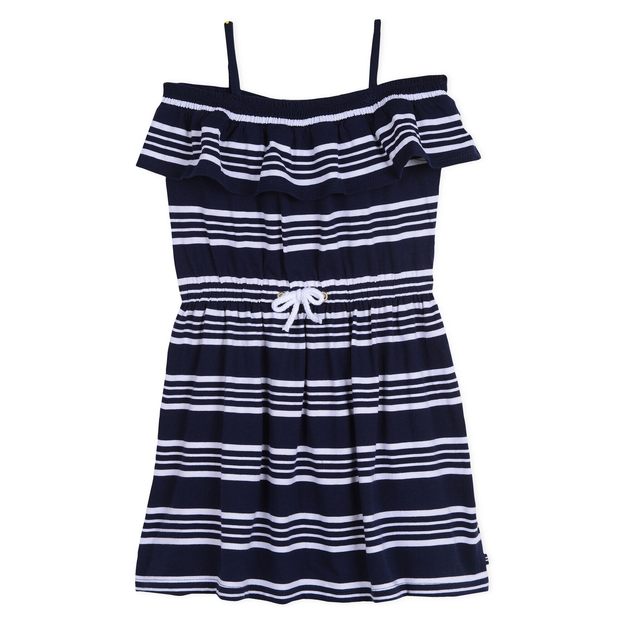 Girls' Jersey Blouson Dress in Stripe,Navy,large