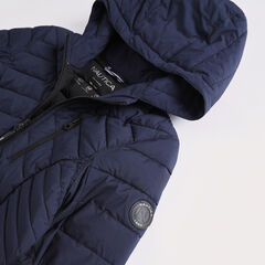 WATER-RESISTANT PACKABLE STRETCH HOODED COAT,Stellar Blue Heather,large