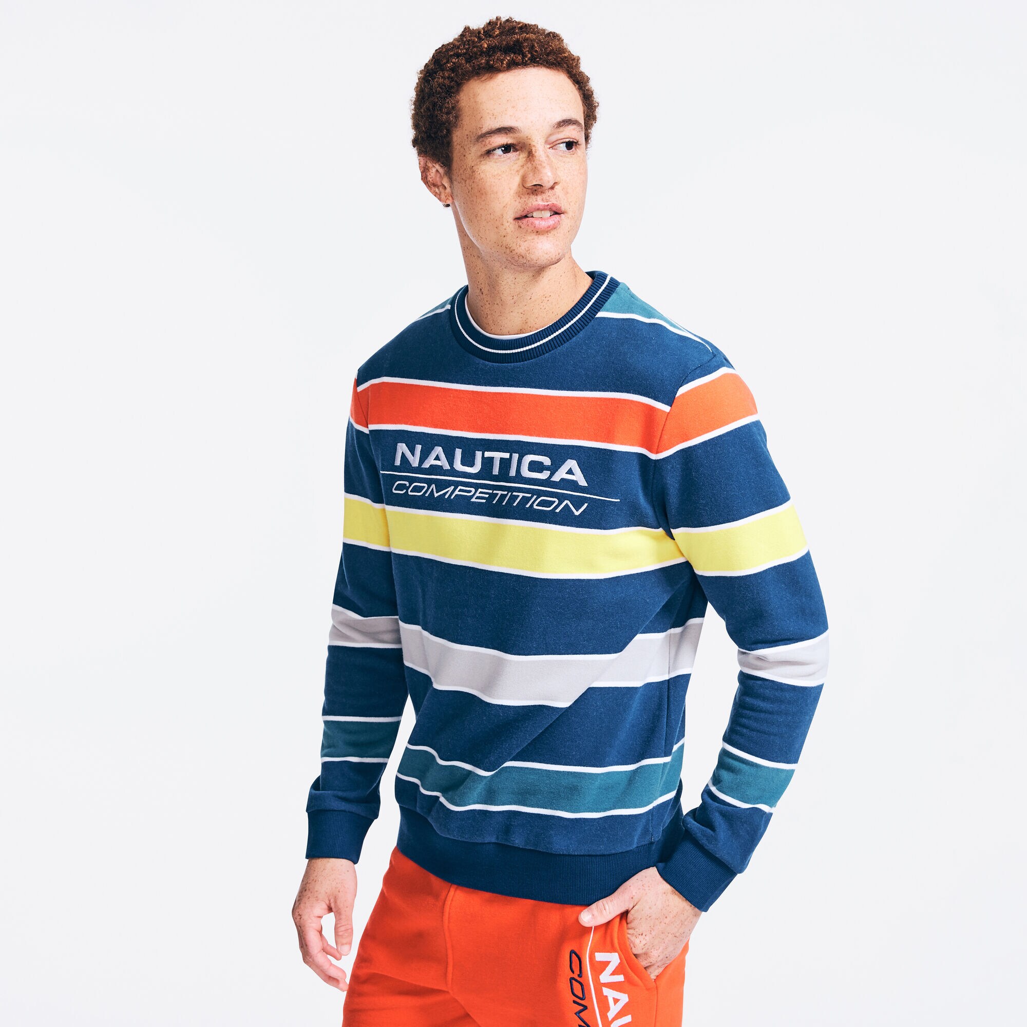COMPETITION STRIPED SWEATSHIRT,Navy,large