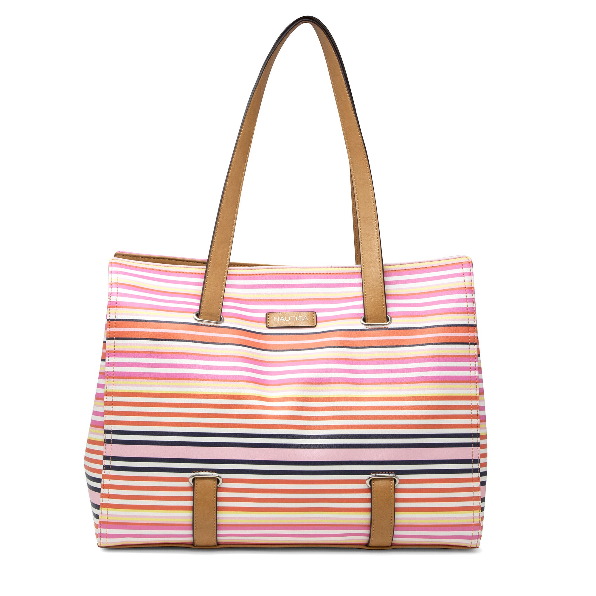 MIXED STRIPE TOTE BAG,Orange,large