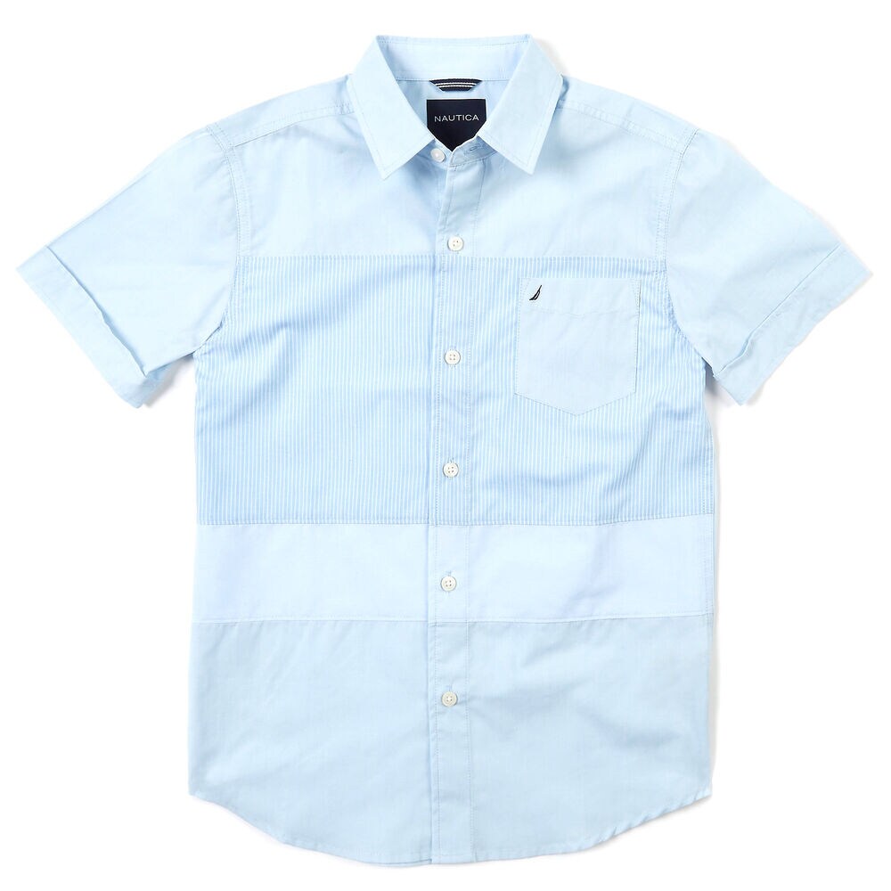 Toddler Boys' Short Sleeve Colorblock Button Down Shirt (2T-4T),Clear Sky Blue,large