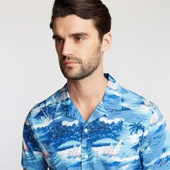 BIG & TALL CAMP COLLAR SHORT SLEEVE PRINTED SHIRT,Alaskan Blue,large