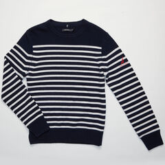 Nautical Stripe Luxury Cashmere Sweater,True Navy,large
