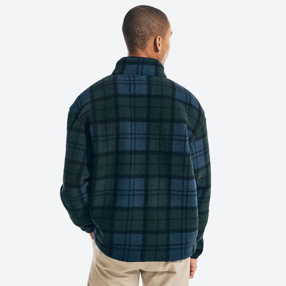 PLAID QUARTER-ZIP SHERPA FLEECE,Green,large