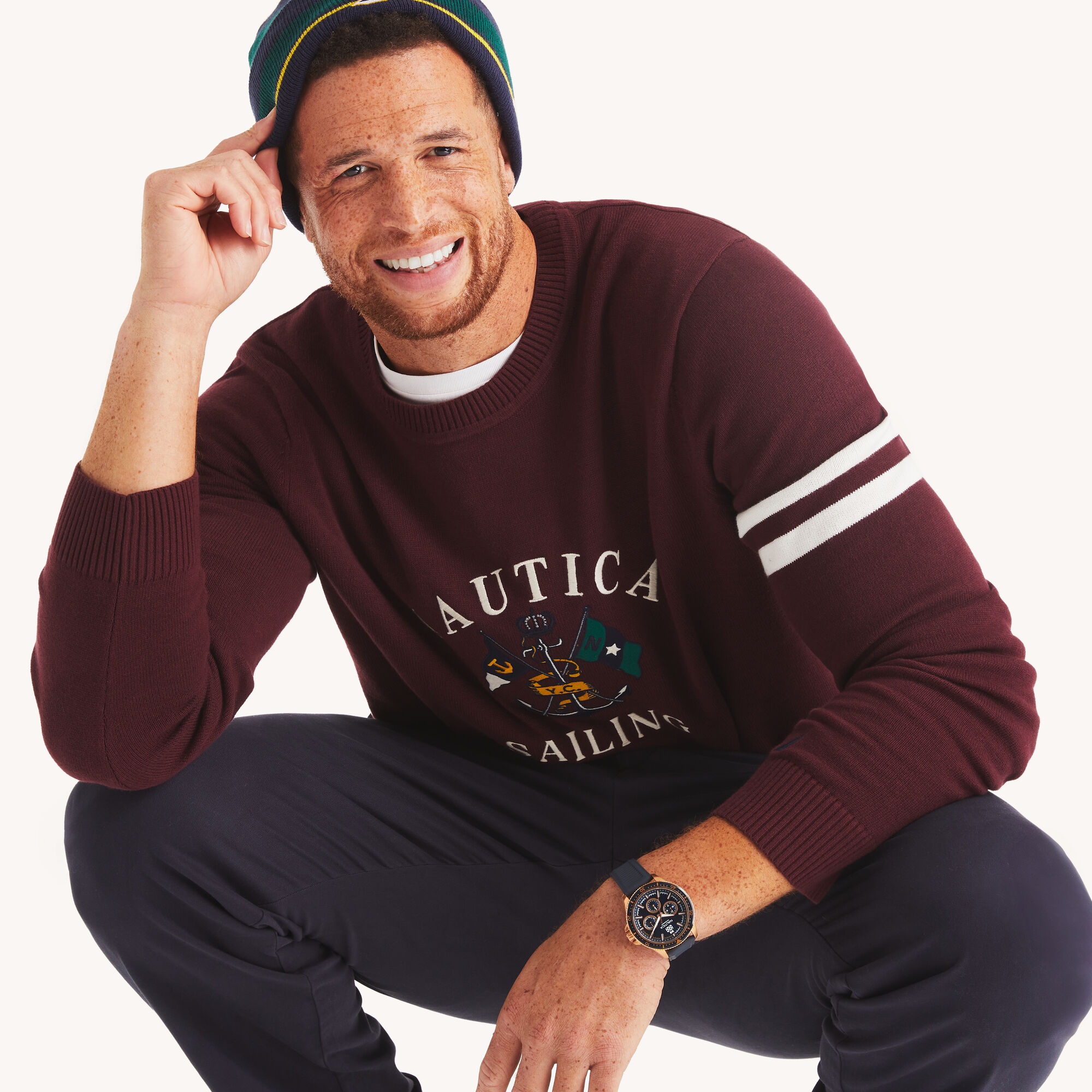 Big & Tall Embroidered Crewneck Sweater,Rio Red,large