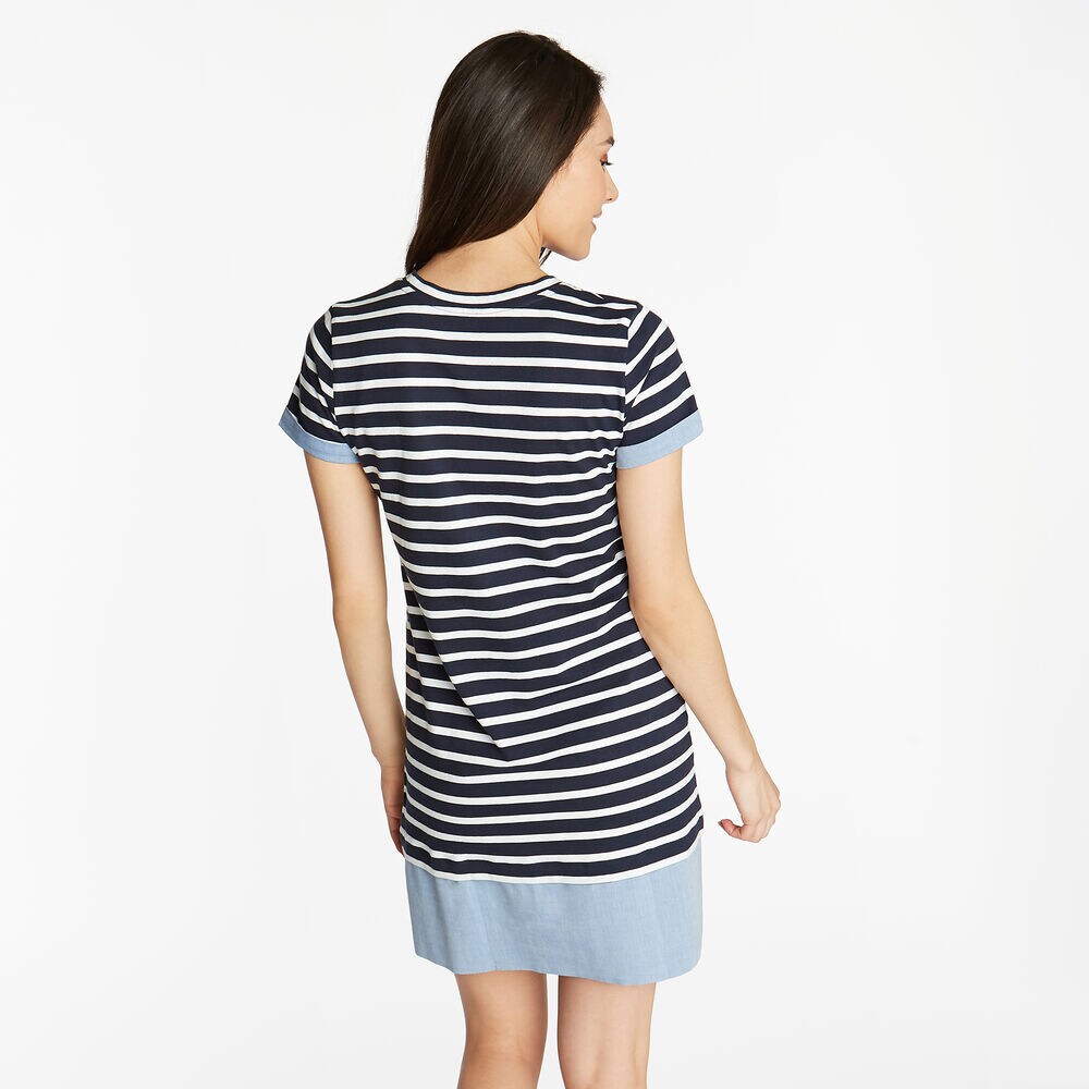 SHORT SLEEVE MIXED MEDIA DRESS,Stellar Blue Heather,large