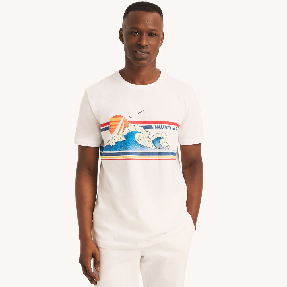 Wave Catching Club Graphic T-Shirt,Bright White,large