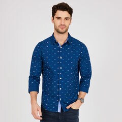 Slim Fit Shark Motif Button Down,Estate Blue,large
