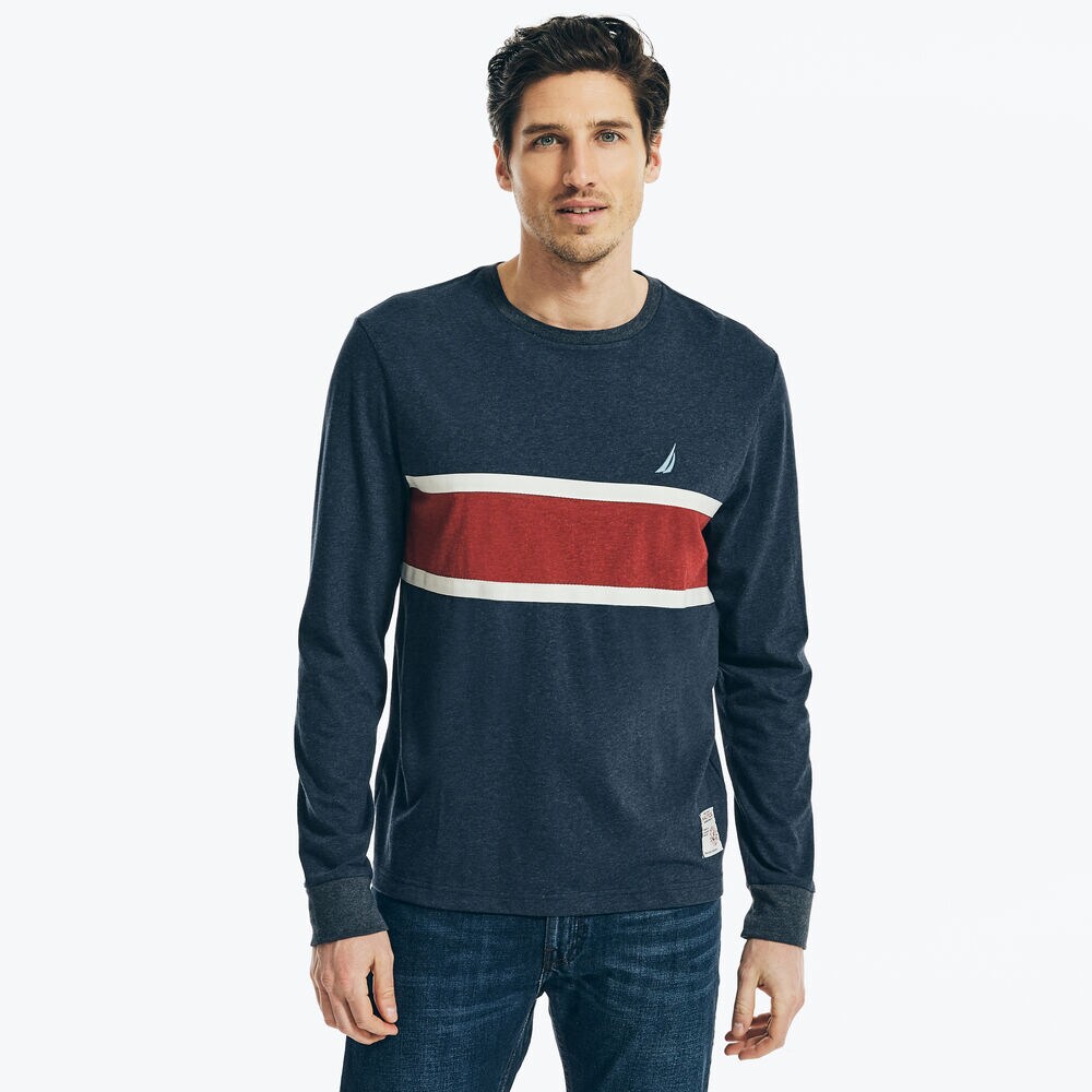 COLORBLOCK LONG-SLEEVE T-SHIRT,Pure Deep Sea Wash,large
