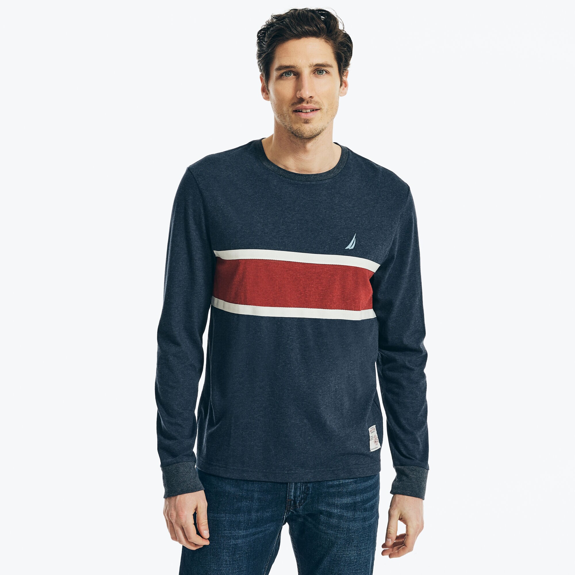 COLORBLOCK LONG-SLEEVE T-SHIRT,Pure Deep Sea Wash,large