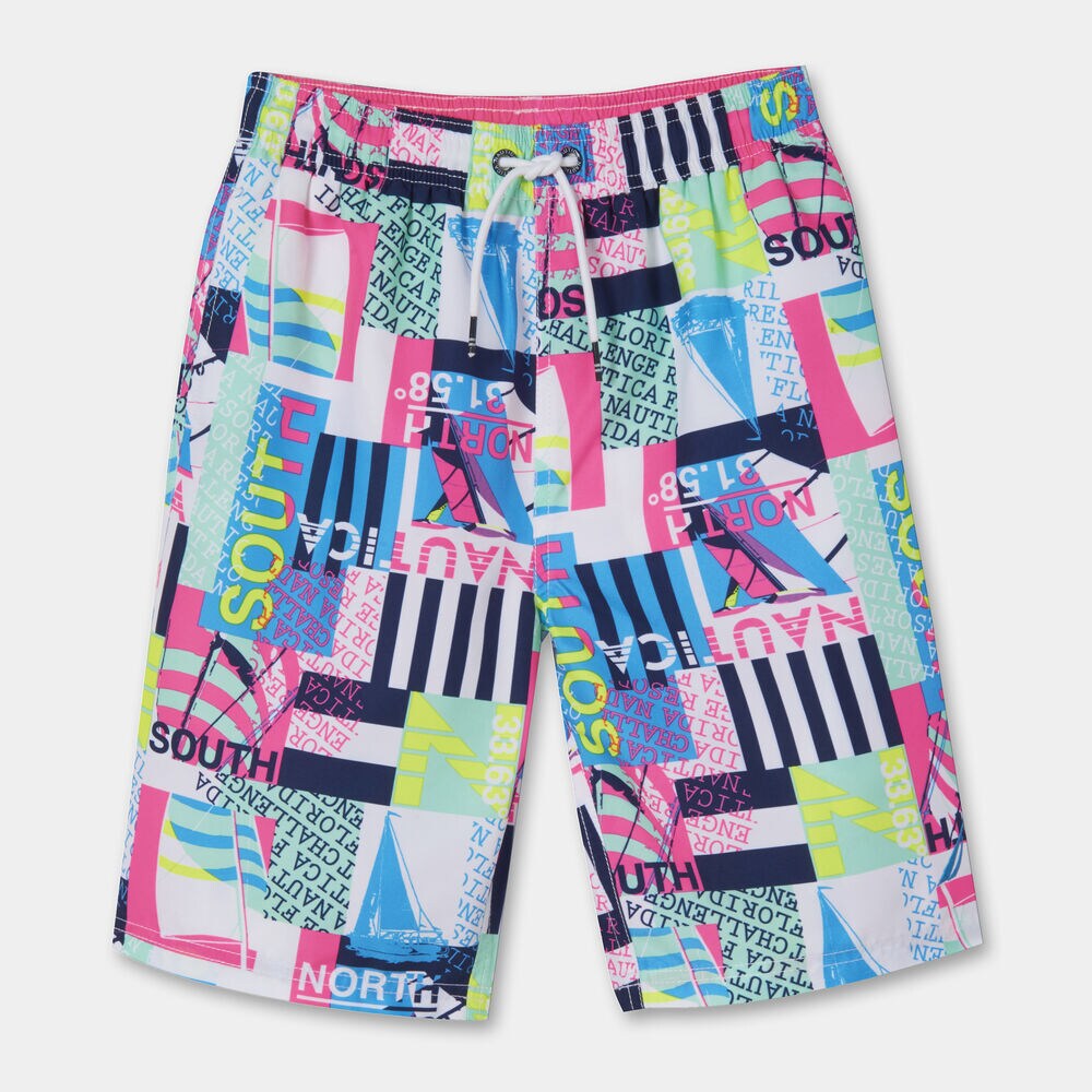 BOYS' DANE MIXED PRINT SWIM TRUNKS (8-20),Antique White Wash,large