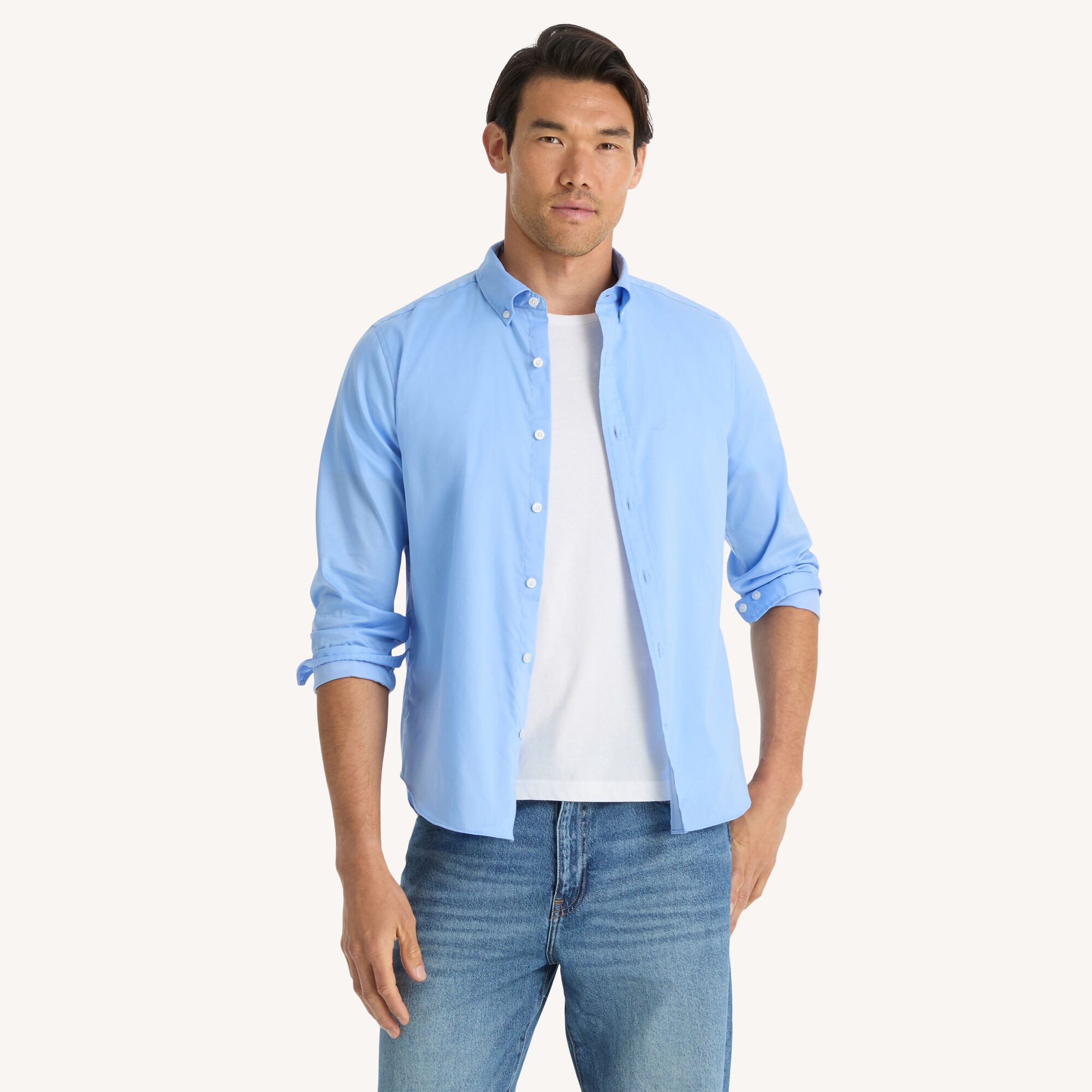 Solid Long-Sleeve Slim Fit Shirt,Ocean Depth Heather,large