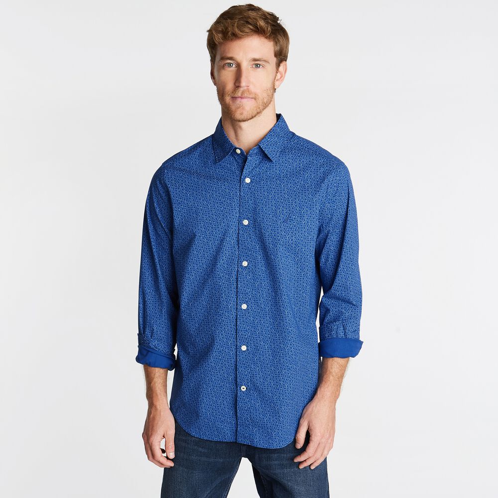 CLASSIC FIT STRETCH POPLIN SHIRT IN ABSTRACT DOT PRINT,Limoges,large