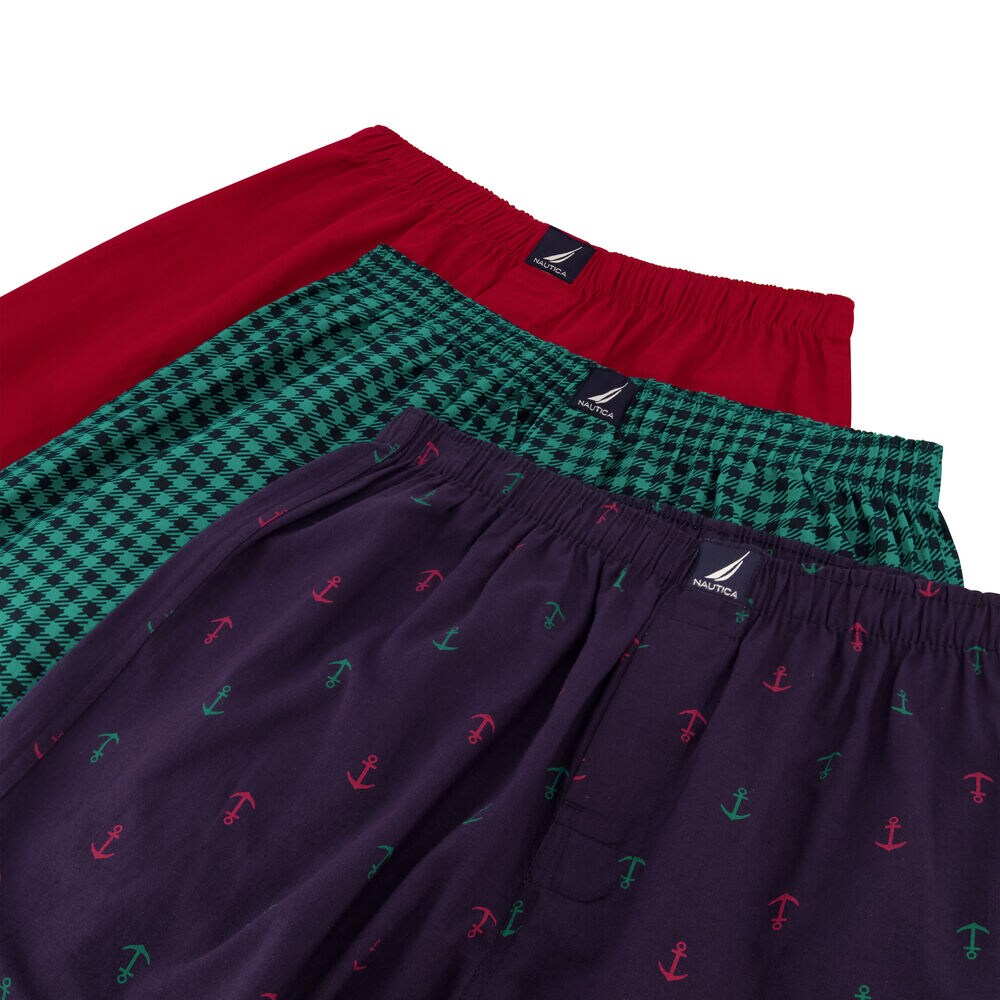 PRINTED WOVEN BOXERS, 3-PACK,Sunset Pink,large
