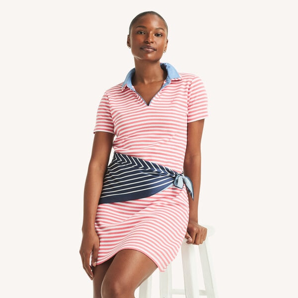 Striped Short-Sleeve Collared Dress