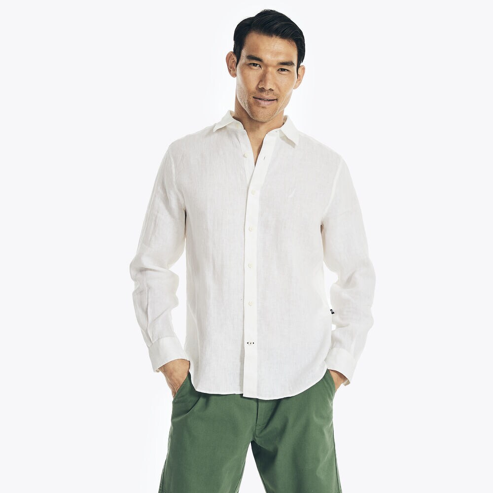 Solid Linen Shirt,Bright White,large